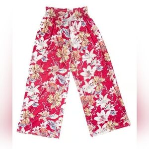 West Loop Women's Palazzo Pink Floral Wide Leg Elasic Waist Pants Sz XL